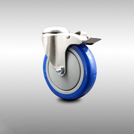 Service Caster 5 Inch 316SS Blue Polyurethane Swivel Bolt Hole Caster with Total Lock Brake SCC-SS316BHTTL20S514-PPUB-BLUE